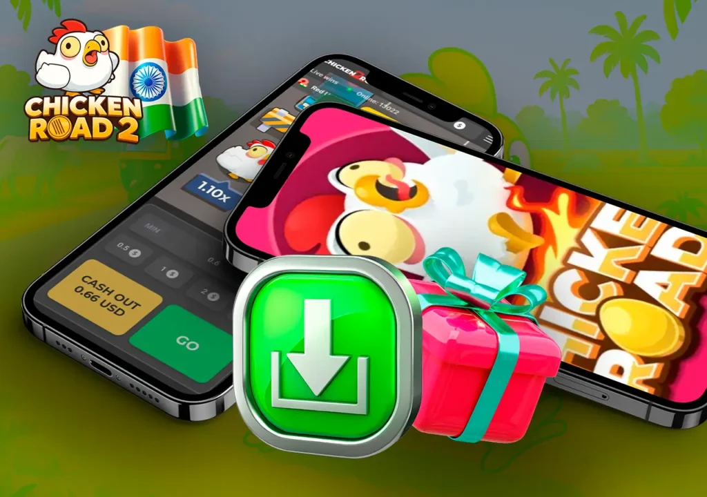 Chicken Road app download with mobile interface and cartoon chicken