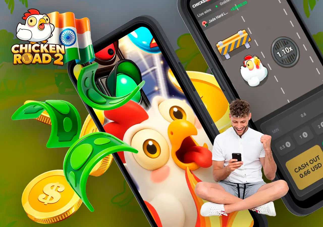 Chicken Road 2 game played for real money with cash symbols and game screen